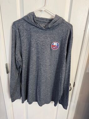 Antigua Heathered Gray/Blue Long Sleeve Hoodie w/ NY Islanders embroidered logo